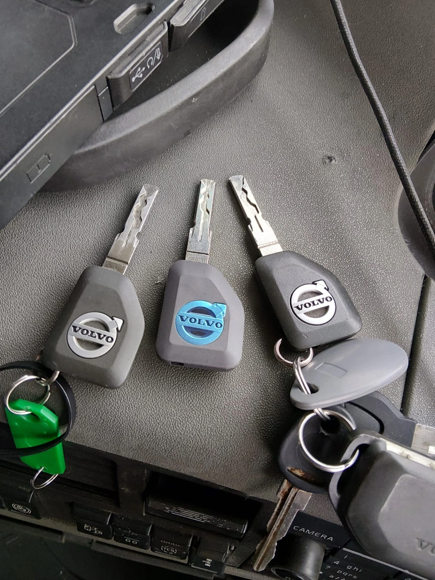 Three Volvo truck spare keys cut and programmed in the cab